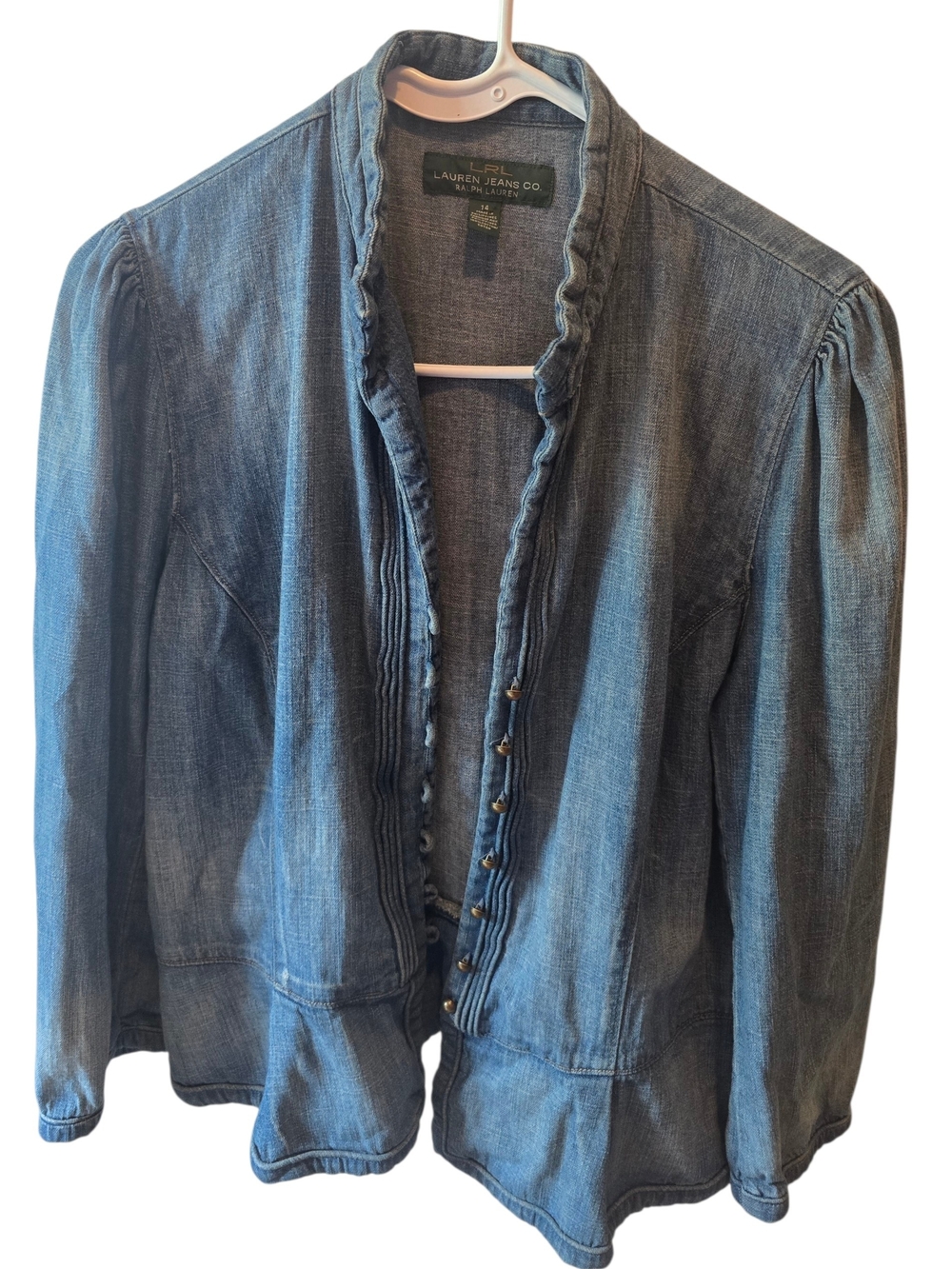 Lauren Ralph Lauren Button Front Peplum Denim Jacket/Top Size 14 - Picture 3 of 7